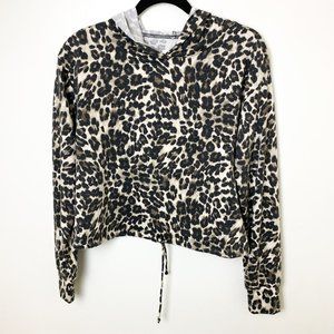 NEW Nordstrom leopard print crop drawstring waist hoodie medium